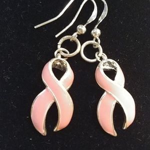 Pink ribbon earrings